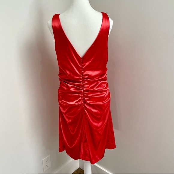Vintage Y2K B. Smart Satin Ruched Babydoll Bodycon Mini Dress Red Size Medium - Picture 4 of 5